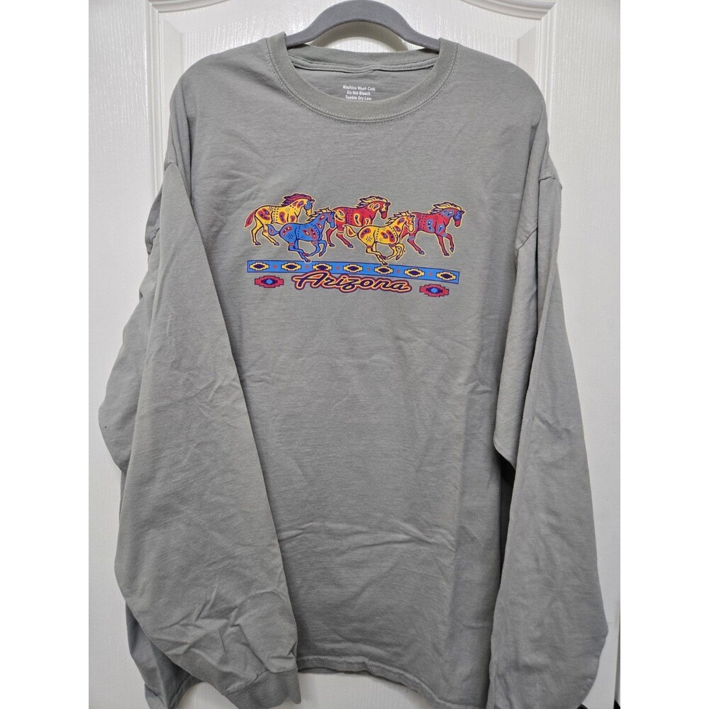 VTG 90s XXL Arizona Horse Shirt Mens Large Painted Wildlife Wild Long Sleeve